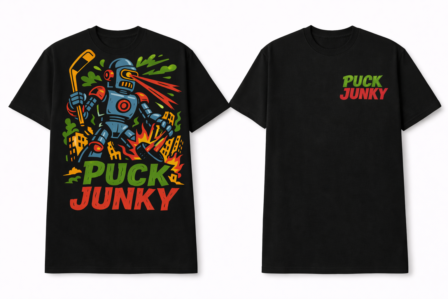 Puck Junky - Save The Robots - Black Tee