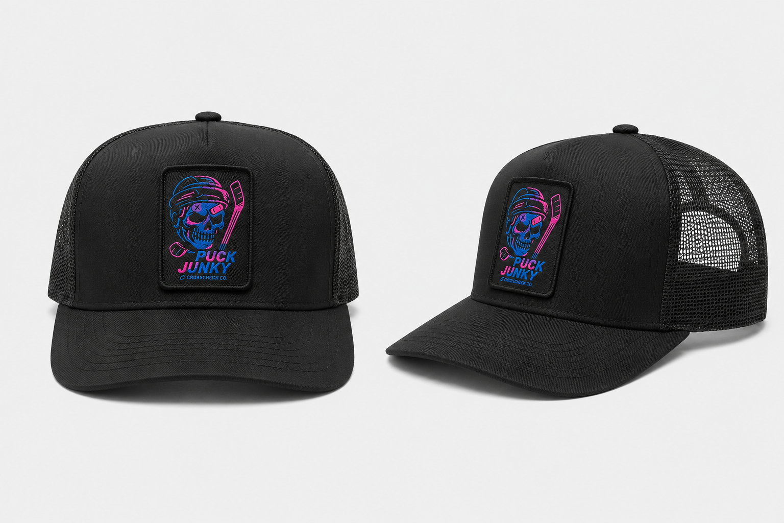 Puck Junky - Pink/Blue Skelly Patch - Young Adult Trucker Cap