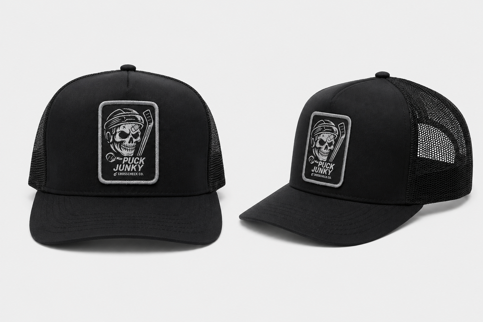 Puck Junky - Black/Grey Patch - Young Adult Trucker Cap